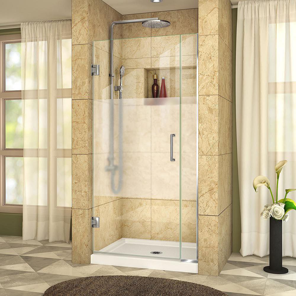 Dreamline Unidoor Plus 33 1 2 Inch To 34 Inch X 72 Inch Hinge Shower Door With Half Froste The Home Depot Canada