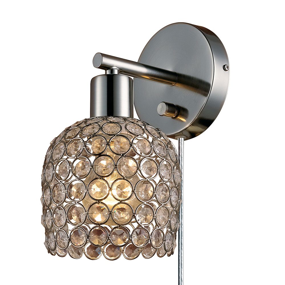 Globe Electric Vendome 1Light Brushed Steel & Crystal PlugIn or