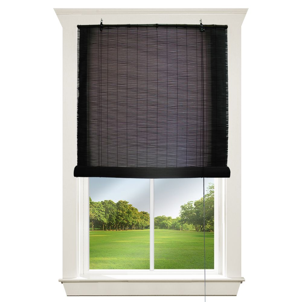 Hampton Bay 48-inch W X 72-inch L, Bamboo Roll Up Blinds In Black | The ...