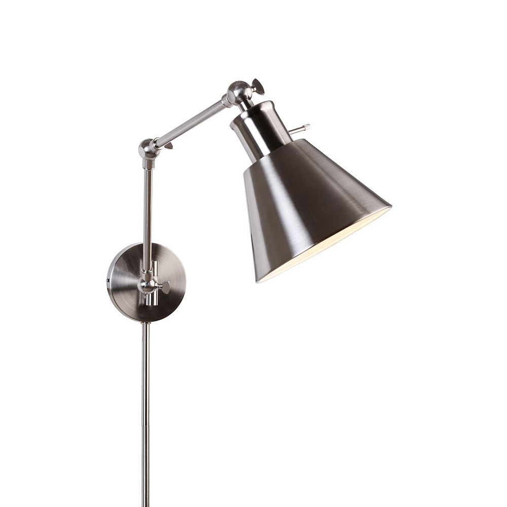 Home Decorators Collection 1 Light Brushed Nickel Swing Arm Plug In Sconce With Cord Cover The Depot Canada Light Brushed Nickel Swing Arm Plug In, White Swing Arm Plug In Wall Lamp