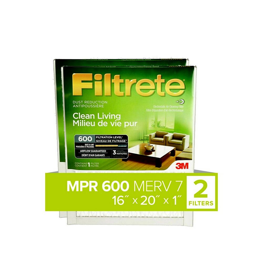 Filtrete Filters 16-inch X 20-inch X 1-inch Clean Living MPR 600 Dust ...