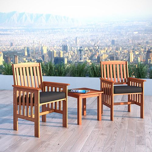 Miramar 3-Piece Hardwood Outdoor Chair and Side Table Set in Cinnamon Brown