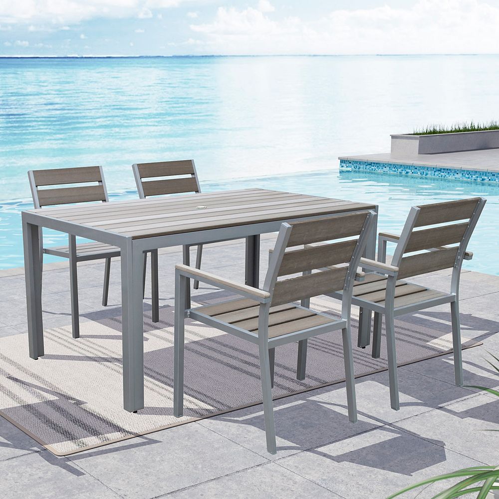 Corliving Gallant 5-Piece Outdoor Dining Set in Sun Bleached Grey | The