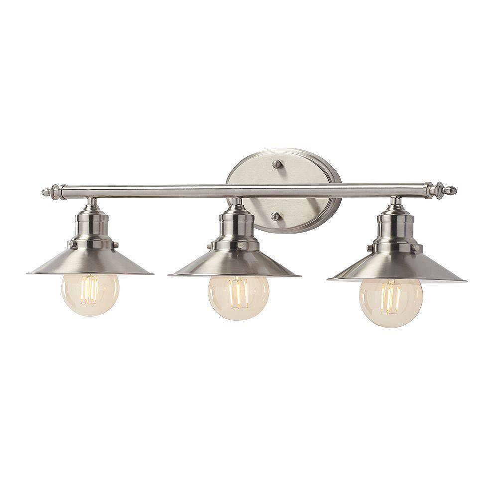 Home Decorators Collection Glenhurst 3 Light Brushed Nickel Retro Vanity Light With Metal The Home Depot Canada