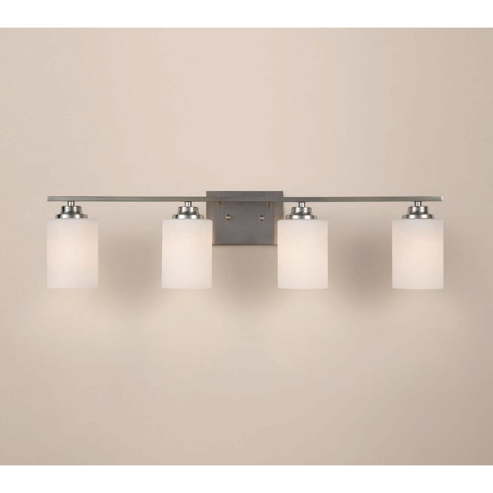 Hampton Bay 4 Light Brushed Nickel Vanity Light With Round Glass Shades The Home Depot Canada