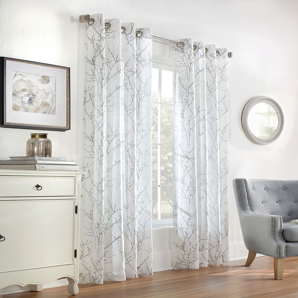 Willow Semi Sheer Grommet Curtain Panel, 84 Inch Curtains For Living Room