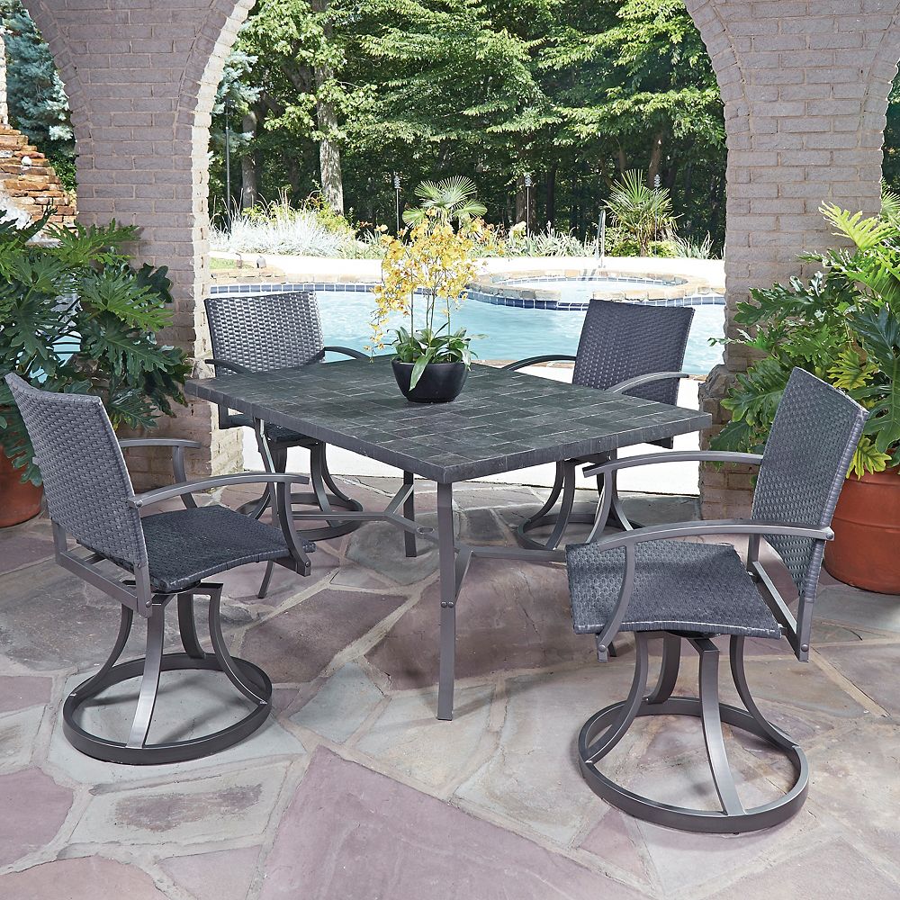 Home Styles Stone Veneer 5-Piece Patio Dining Set with Swivel Chairs