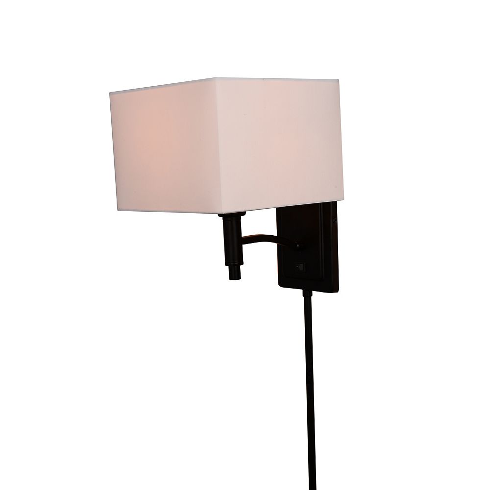 Home Decorators Collection Minimalist 1 Light 60w Black Plug In Sconce With Cord Covers The Home Depot Canada