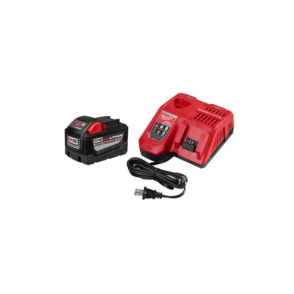 Milwaukee Tool M18 18V LithiumIon High Demand (HD) 9.0 Ah REDLITHIUM Battery and Rapid Ch