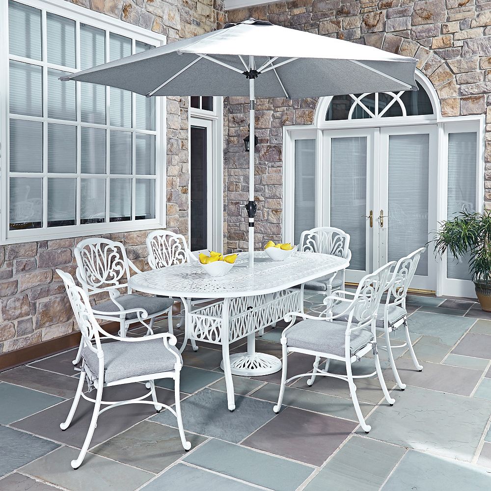 Home Styles Floral Blossom 7 Piece Patio Dining Set With Rectangular Table Arm Chairs U The Home Depot Canada