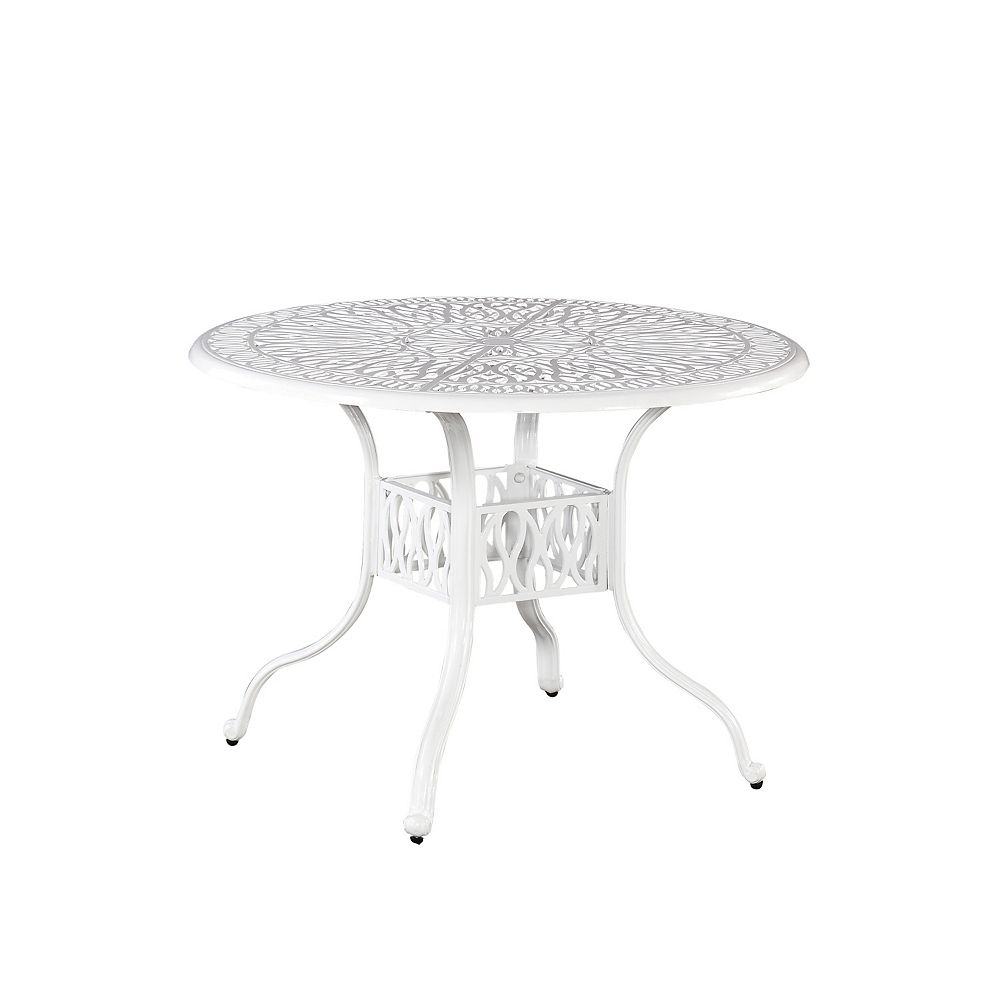 Home Styles Floral Blossom 42-inch Round Patio Dining Table in White ...