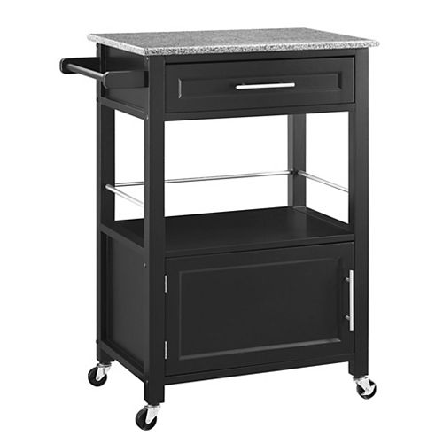 Linon Home Decor Mitchell Black Kitchen Cart with Granite Top