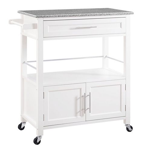 Cameron White Kitchen Cart with Granite Top