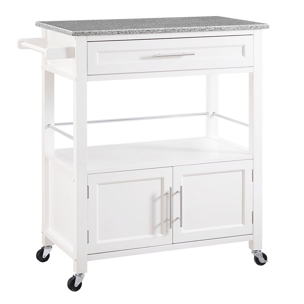 Linon Home Decor Cameron White Kitchen Cart With Granite Top The Home Depot Canada