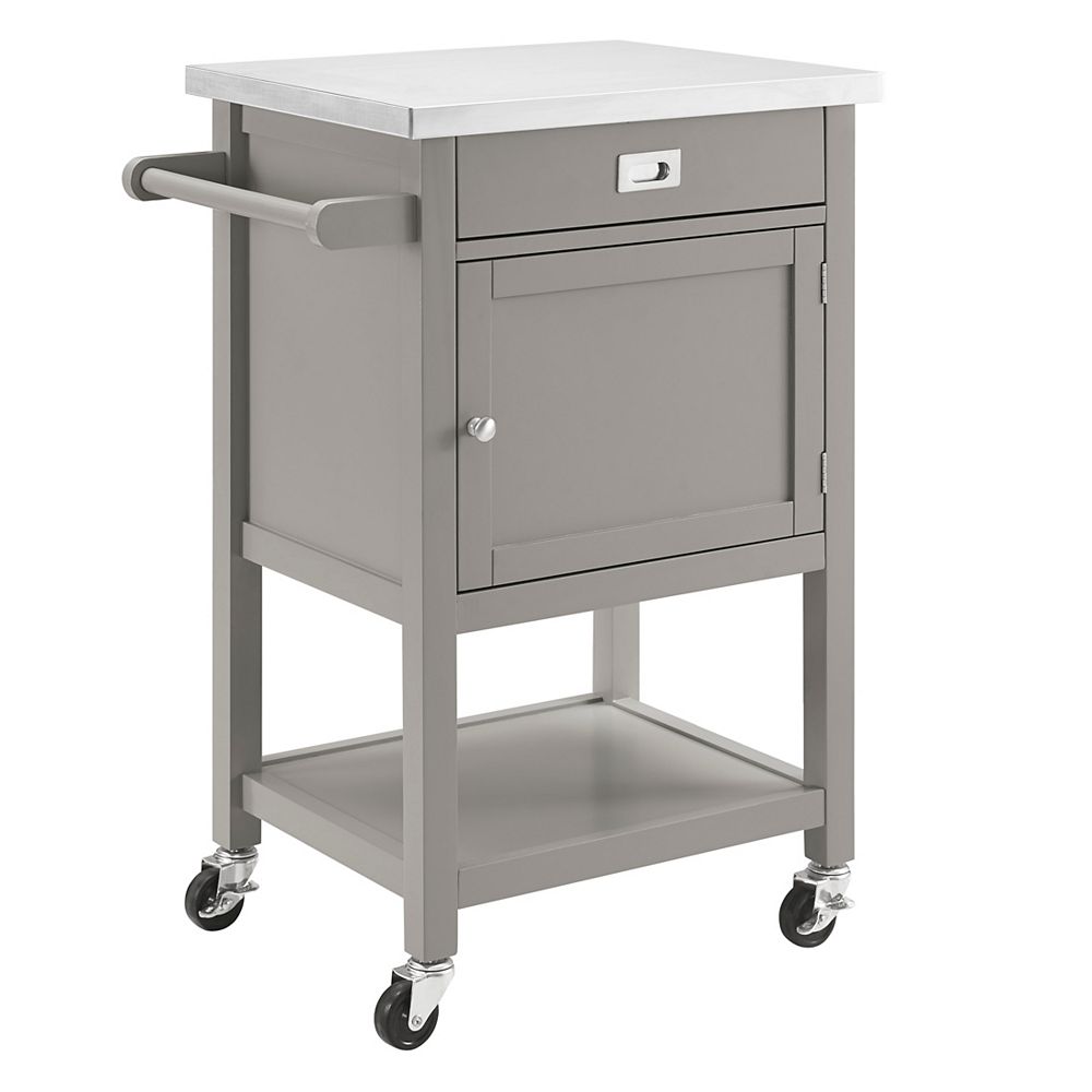 Linon Home Decor 22 Inch Grey Kitchen Cart With Stainless Steel Top The Home Depot Canada