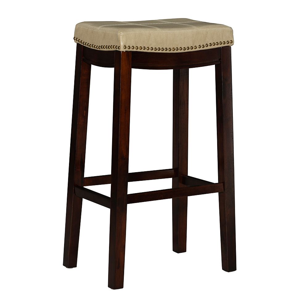 Linon Home Decor Stitched Detail Backless Bar Stool with Nailheads