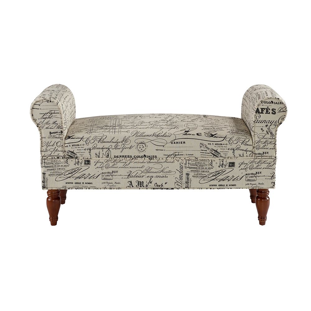 Linon Home Decor Double Rolled Linen Script Arm Bench The Home Depot