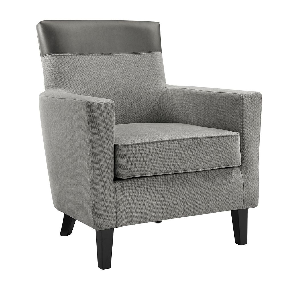 Linon Home Decor Fauteuil en tweed gris avec détail en similicuir Home Depot Canada