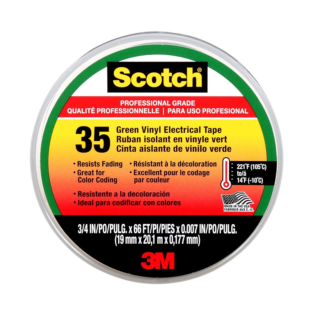 Scotch Vinyl Electrical Tape Dl 10 Green 0 75 In X 22 Yd 1 9 Cm X 1 M The Home Depot Canada