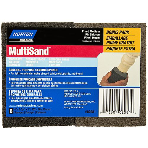 Norton MultiSand Bonus Pack Fine / Medium Sponge (6-Pack)