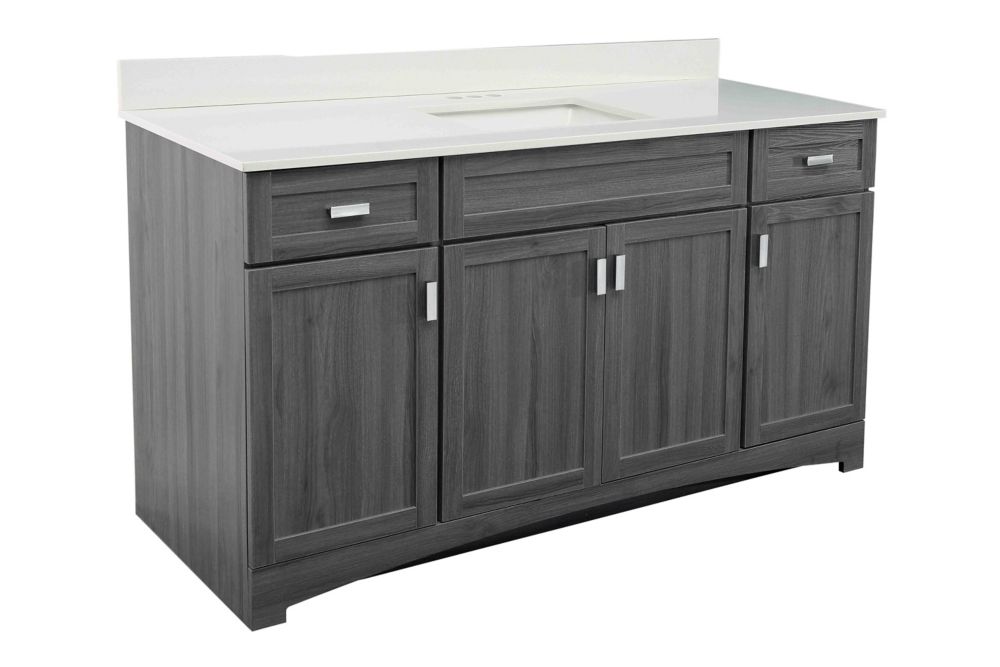 Glacier Bay Rocara 60-inch W Vanity Combo With White Engineered Stone ...