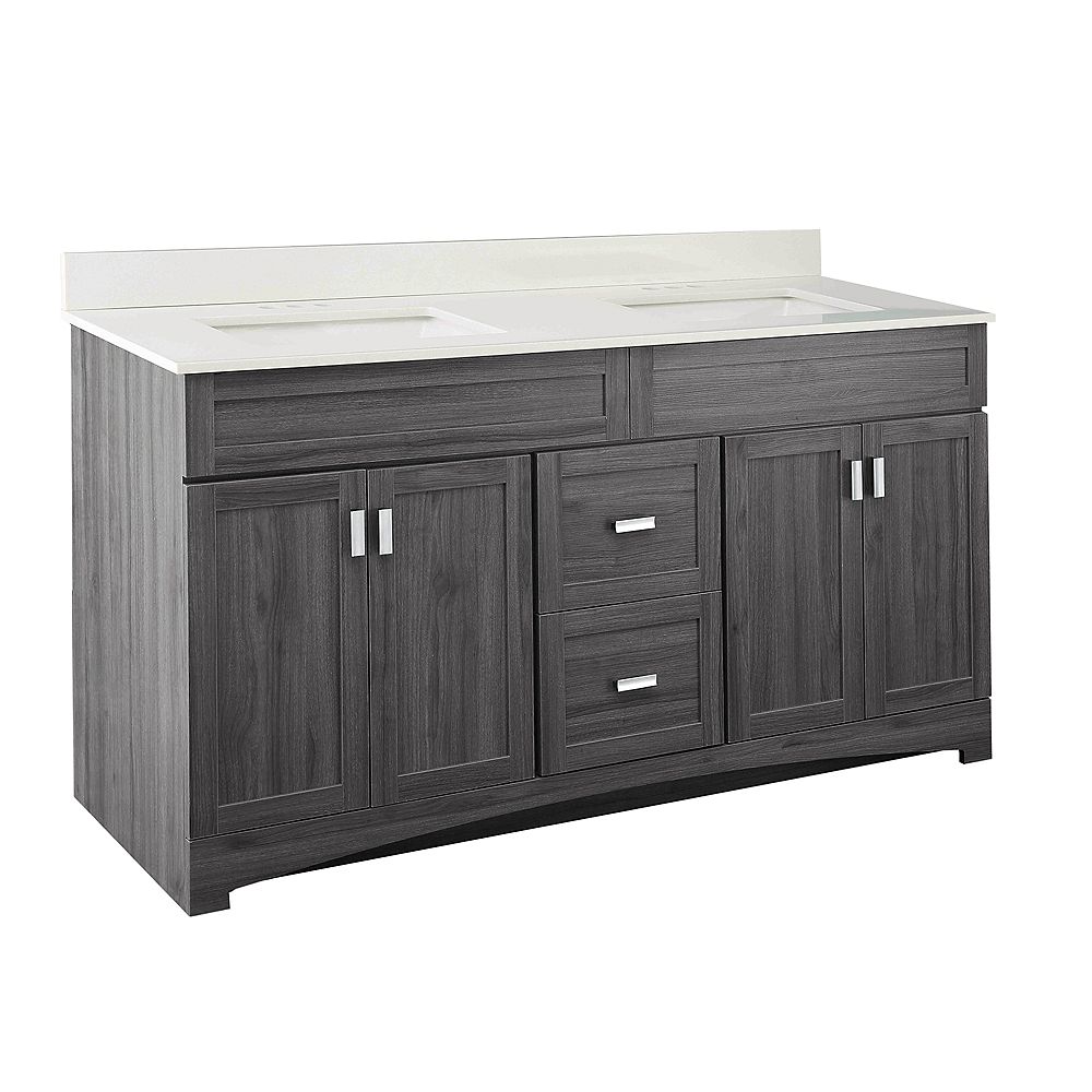Glacier Bay Rocara 60inch W Vanity Combo with White Engineered Stone