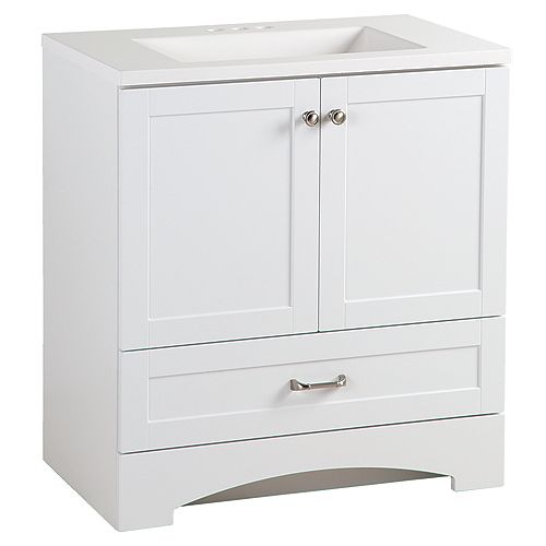 Glacier Bay Lancaster 30.25-inch W x 33-inch H x 18.75-inch D Bathroom Vanity in White with Cultured Marble Countertop/Rectangular Sink