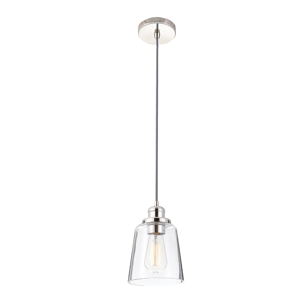 Home Decorators Collection 1-Light Polished Nickel Pendant with Clear