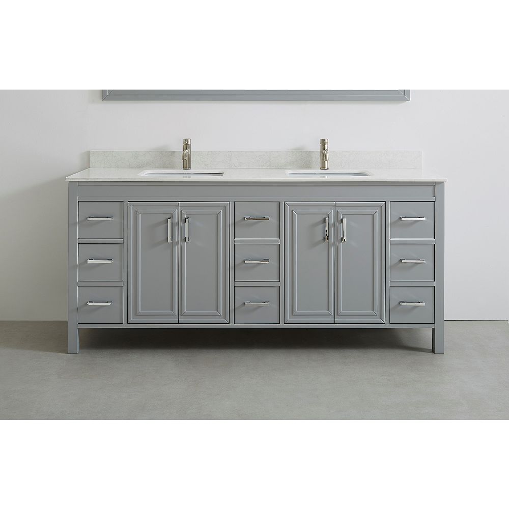 Art Bathe Corniche 75 Inch W 9 Drawer 4 Door Vanity In Grey With Engineered Stone Top In O The Home Depot Canada