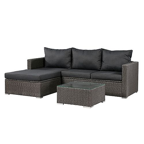 Emmett Outdoor Sofa Set, Grey Wicker & Dark Grey Cushions