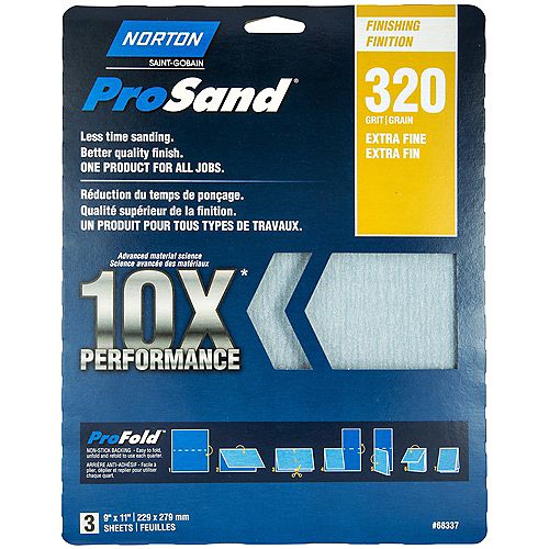 ProSand 10X Performance Sandpaper 9 inch x 11 inch 320-EF (3-Pack)