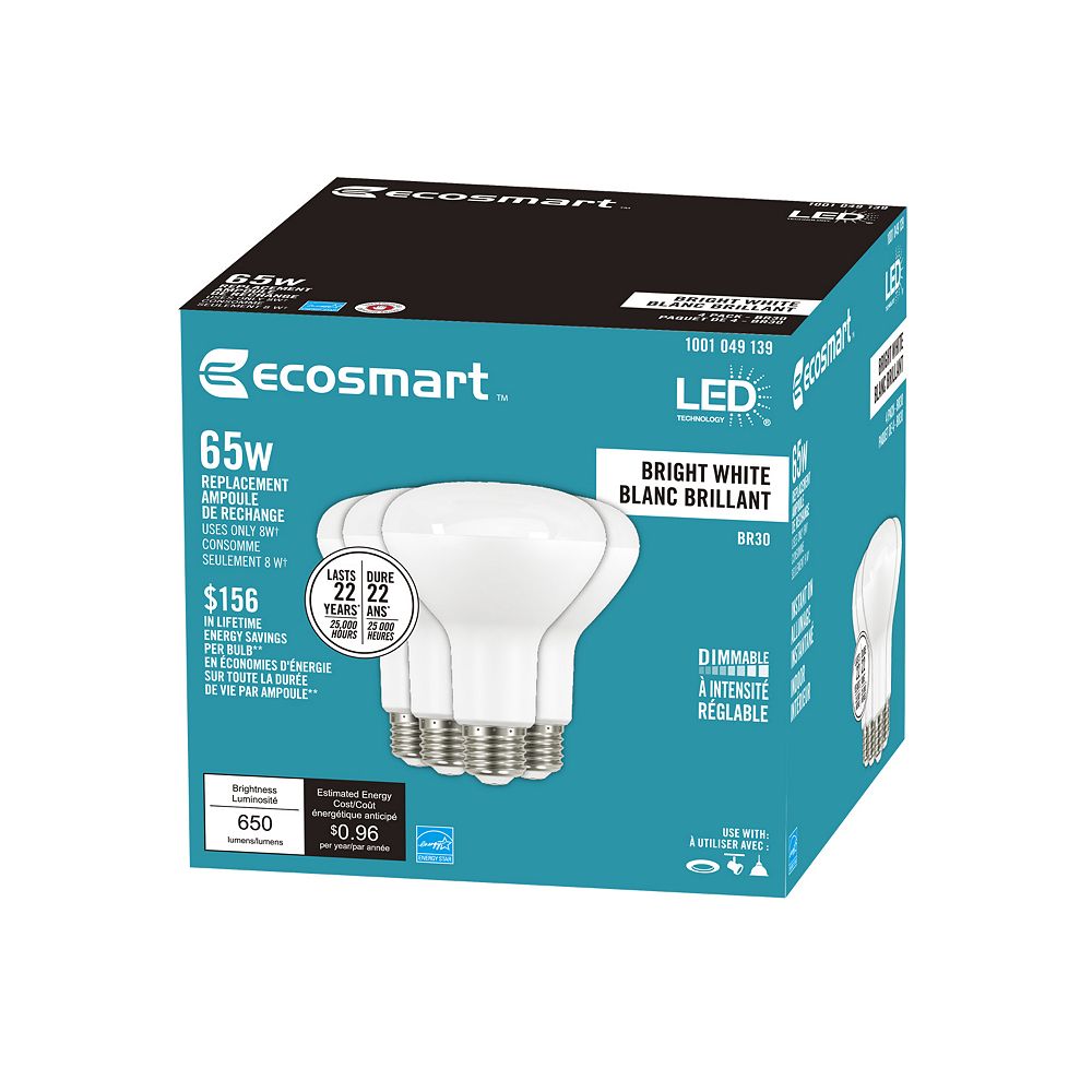 Ecosmart 65W Equivalent Bright White (3000K) BR30 Dimmable LED Light