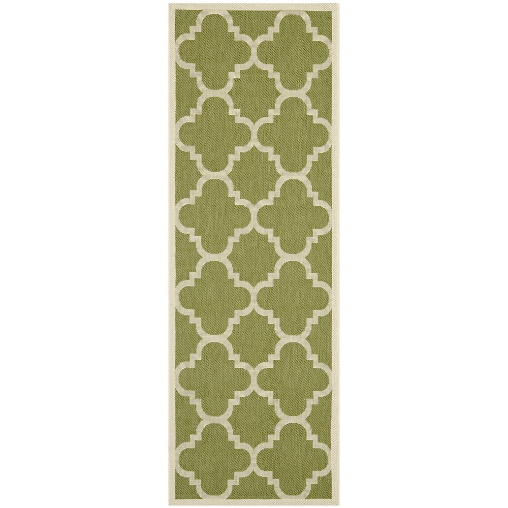 Safavieh Courtyard Alex Green Beige 2 Ft 3 Inch X 6 Ft 7 Inch Indoor Outdoor Runner The Home Depot Canada