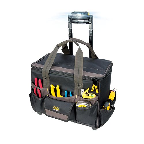 Kuny's 18-inch x 11.5-inch x 17-inch 17-Pocket Rolling Tool Bag with Work Light