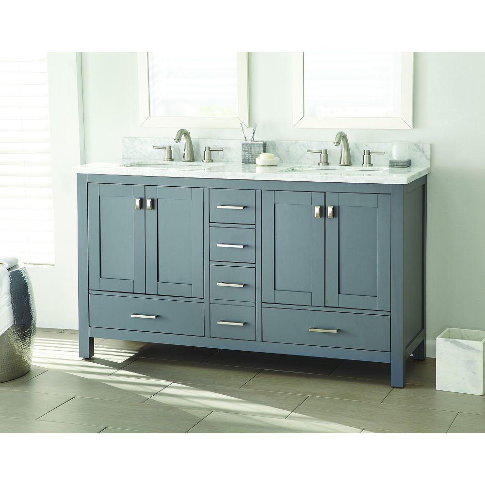 Home Decorators Collection Franklin Square 60 Inch W 5 Drawer 4 Door Vanity In Grey With M The Home Depot Canada