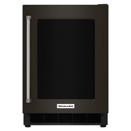 black stainless under counter beverage fridge