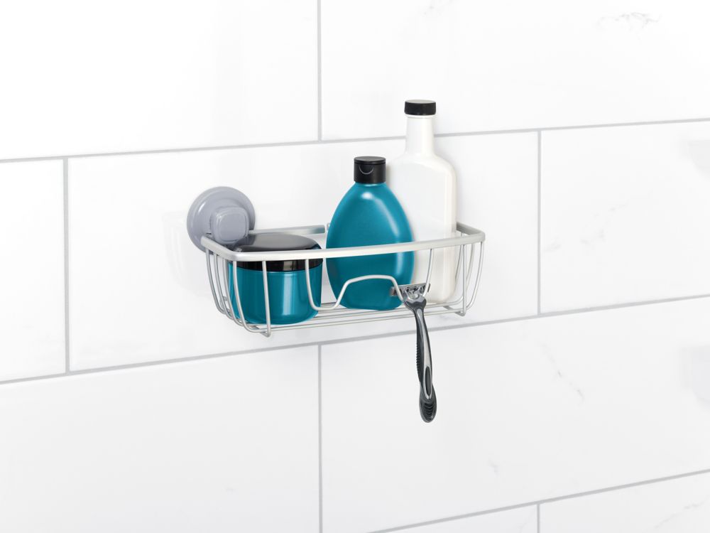 Zenna Home NeverRust PowerGrip Aluminum Suction Shower Caddy in Satin