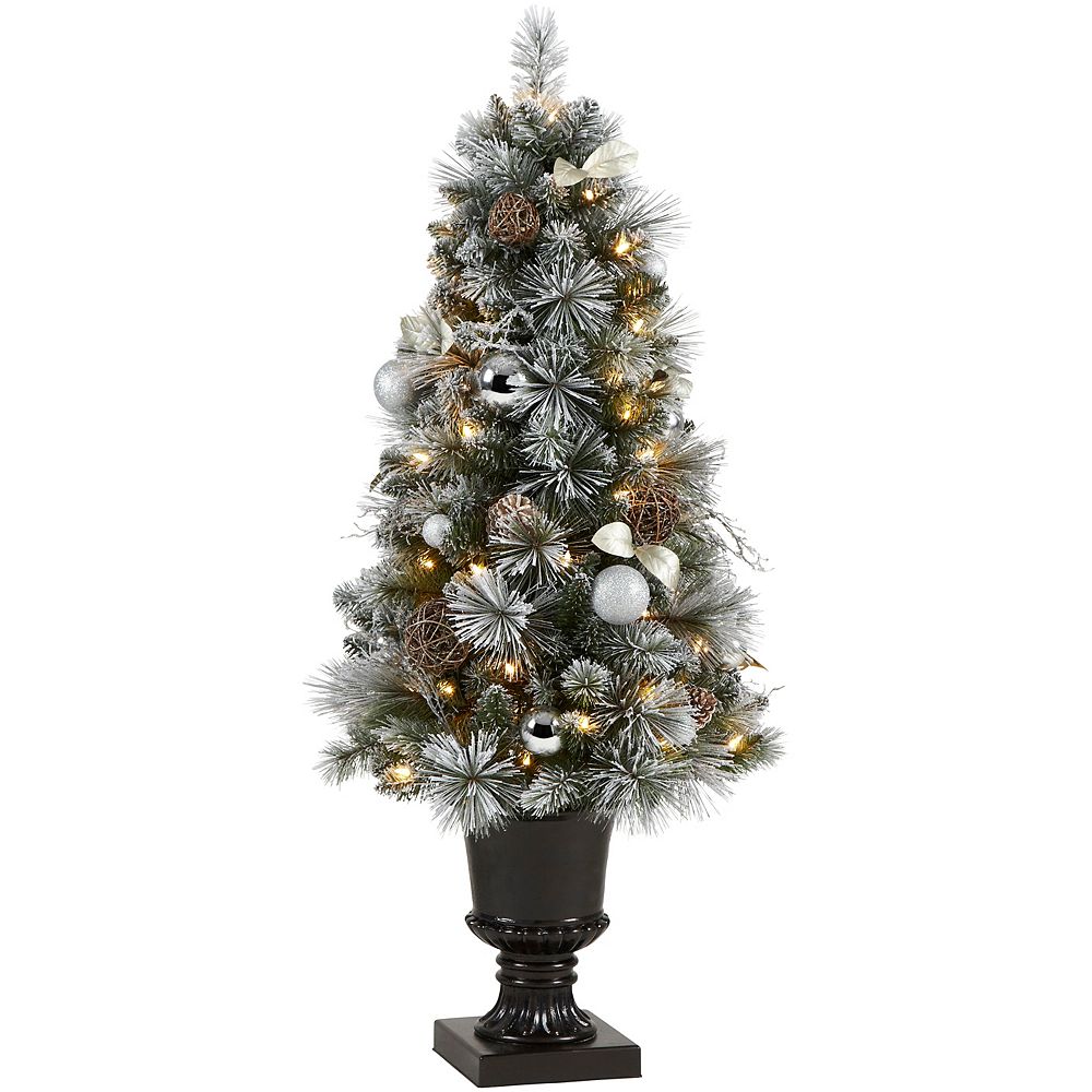 Home Accents 4 ft. LED PreLit Meadow Frost Potted Entryway Tree The