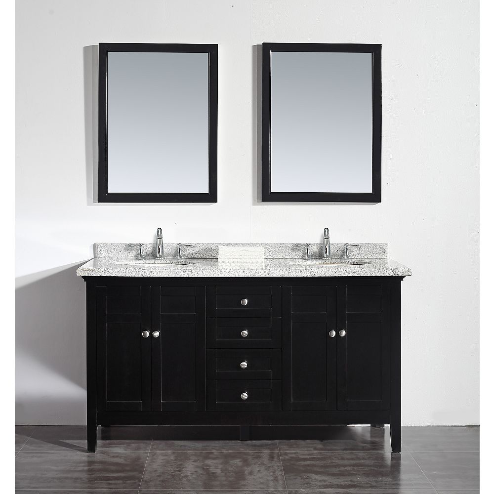 Ove Decors Reni 60-inch W Vanity in Espresso with Granite Vanity Top in ...