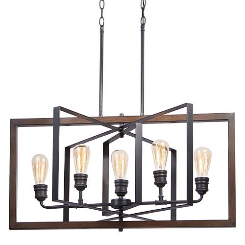 Palermo Grove 31.88-inch 5-Light Black Gilded Iron Linear Dining Table Chandelier