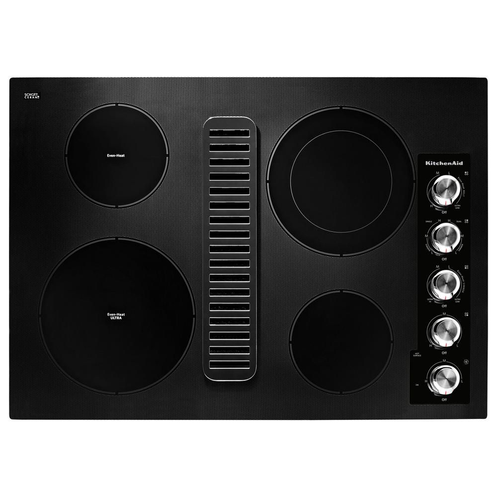 KitchenAid 30inch Electric Downdraft Cooktop with 4 Elements in Black