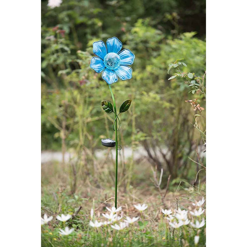 Sunjoy Glass Flower Garden Stake with Solar LED in Blue The Home