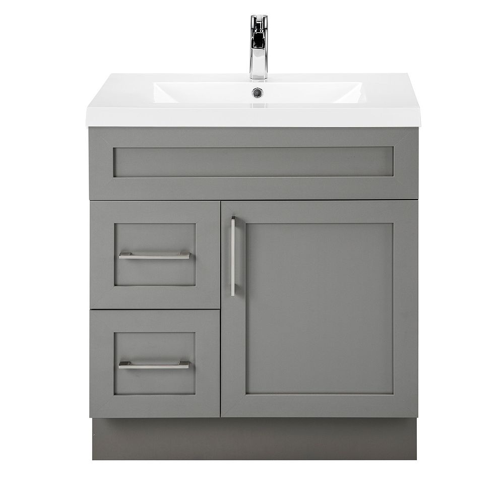 Cutler Kitchen Bath Fossil 30 Inch W 2 Drawer 1 Door Freestanding Vanity In Grey With Ac The Home Depot Canada