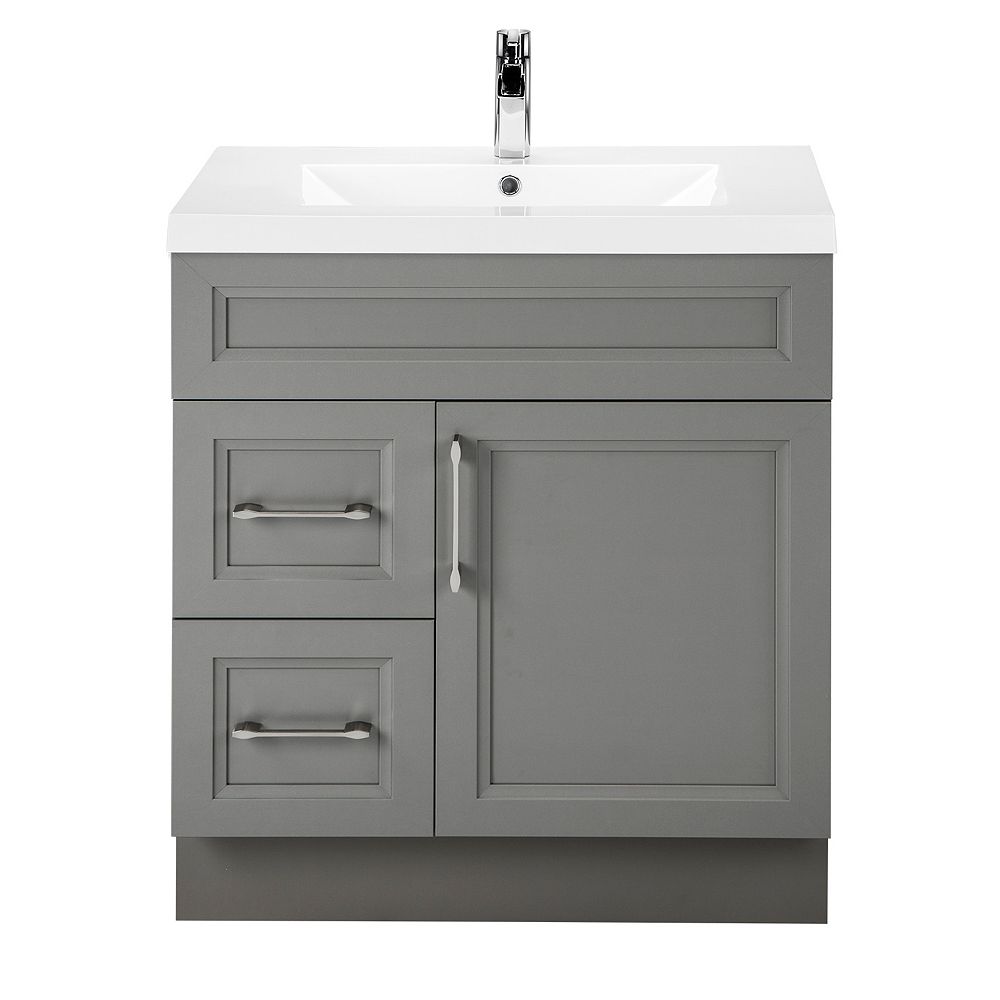 Cutler Kitchen Bath Fossil 30 Inch W 2 Drawer 1 Door Freestanding Vanity In Grey With Ac The Home Depot Canada