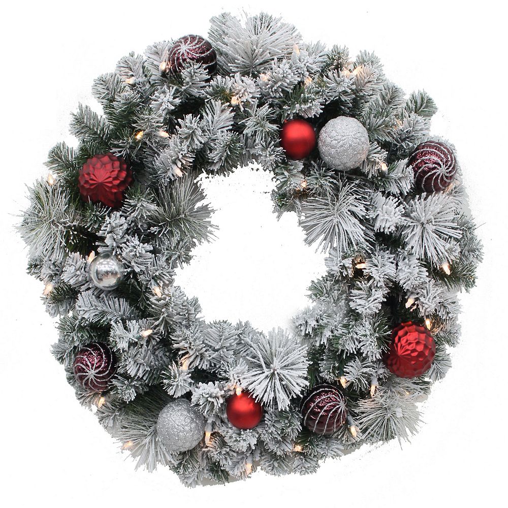 Home Accents 30-inch 35-Light LED Flocked Shaughnessy Wreath | The Home ...