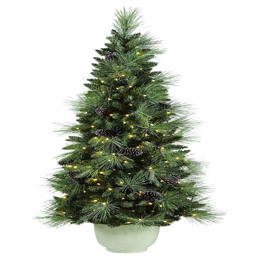 Home Accents 6.5 ft LED Pre-Lit Decorated Dusted Potted Tree | The Home ...