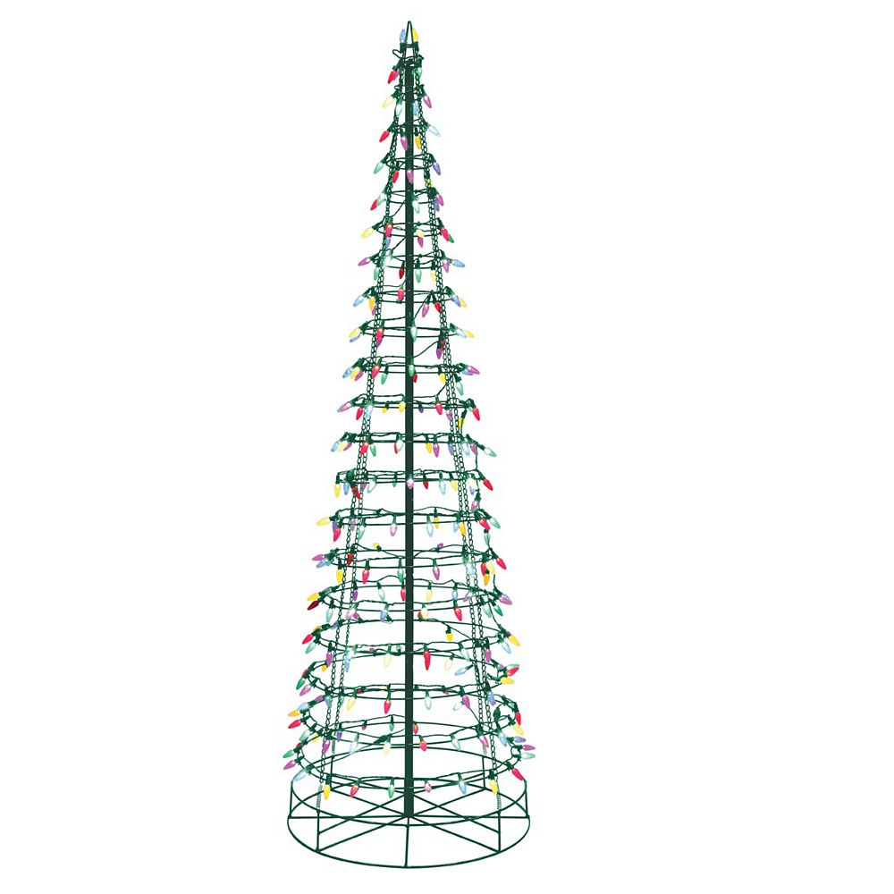 Home Accents 6 ft. LED Pre-Lit Cone Tree with Star and 300 Multi Colour ...