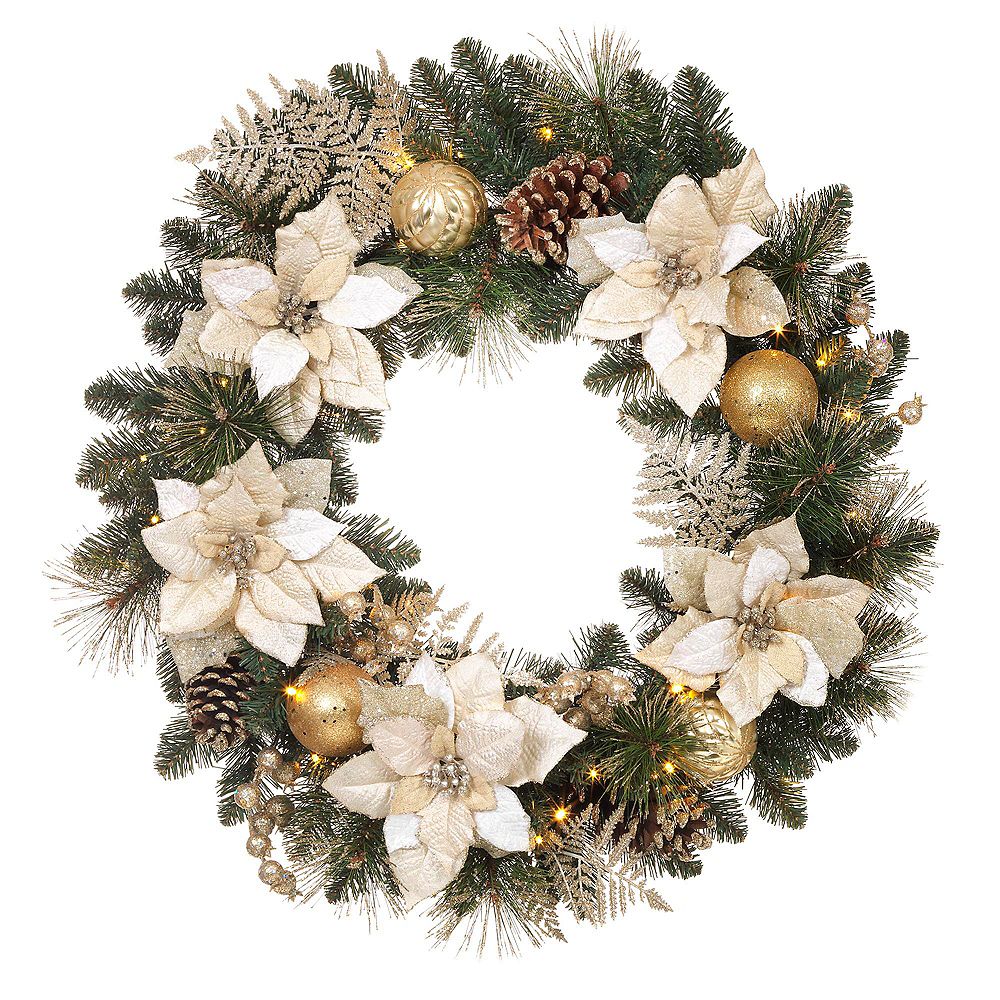 Home Accents 30-inch Gold Poinsettia Prelit Wreath | The Home Depot Canada