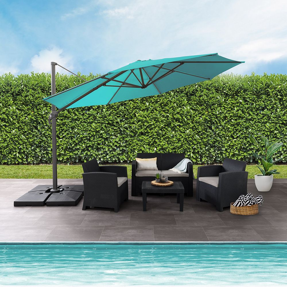 Corliving 11 5 Ft Uv Resistant Deluxe Offset Turquoise Blue Patio Umbrella The Home Depot Canada