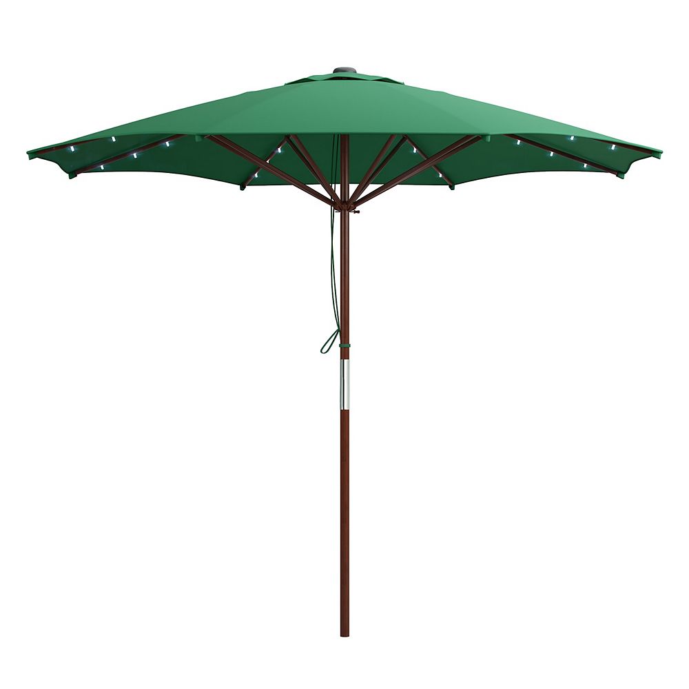 Corliving Patio Umbrella In Green With Solar Power Led Lights The Home Depot Canada